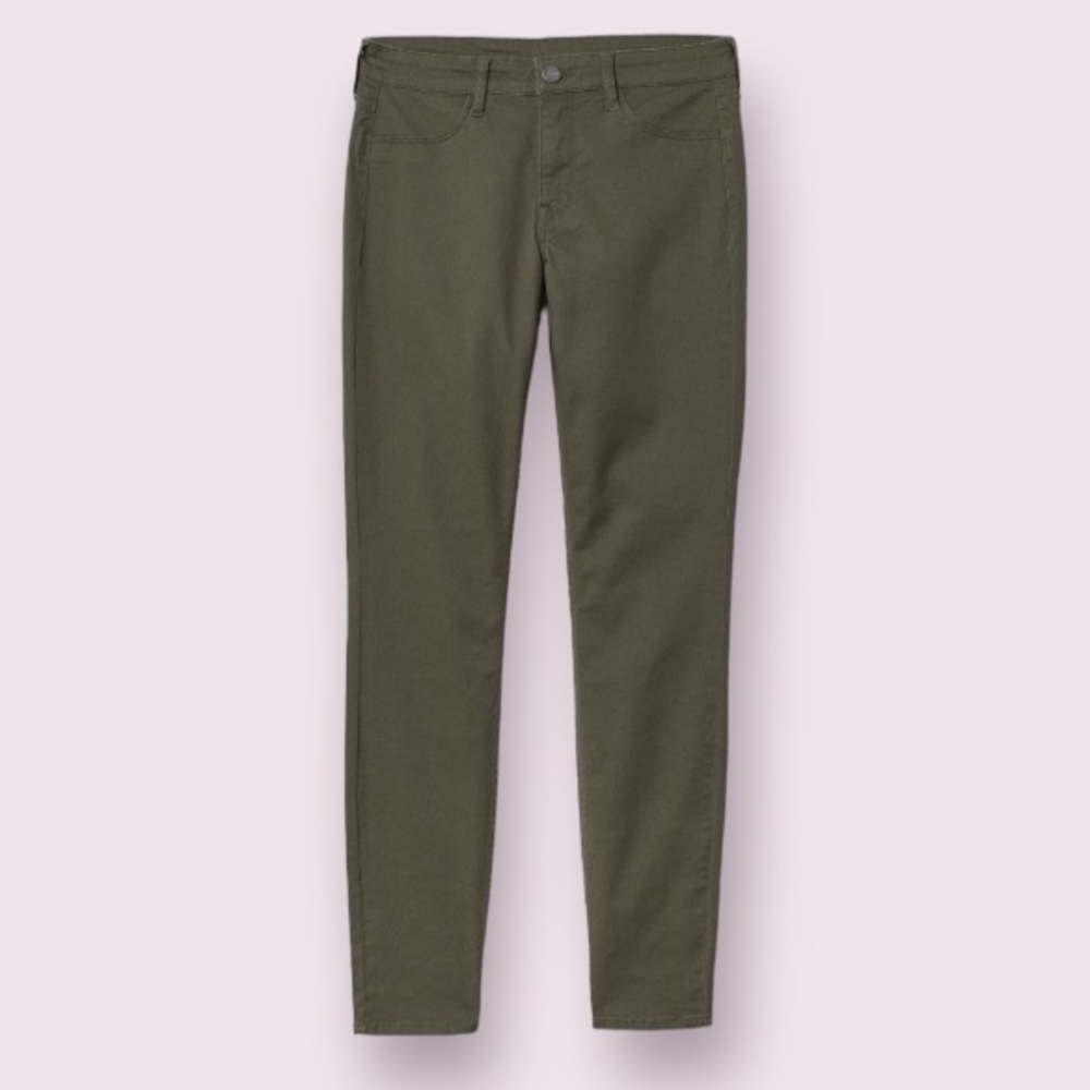 H & M Skinny Regular Ankle Jeans in Dark Khaki Green